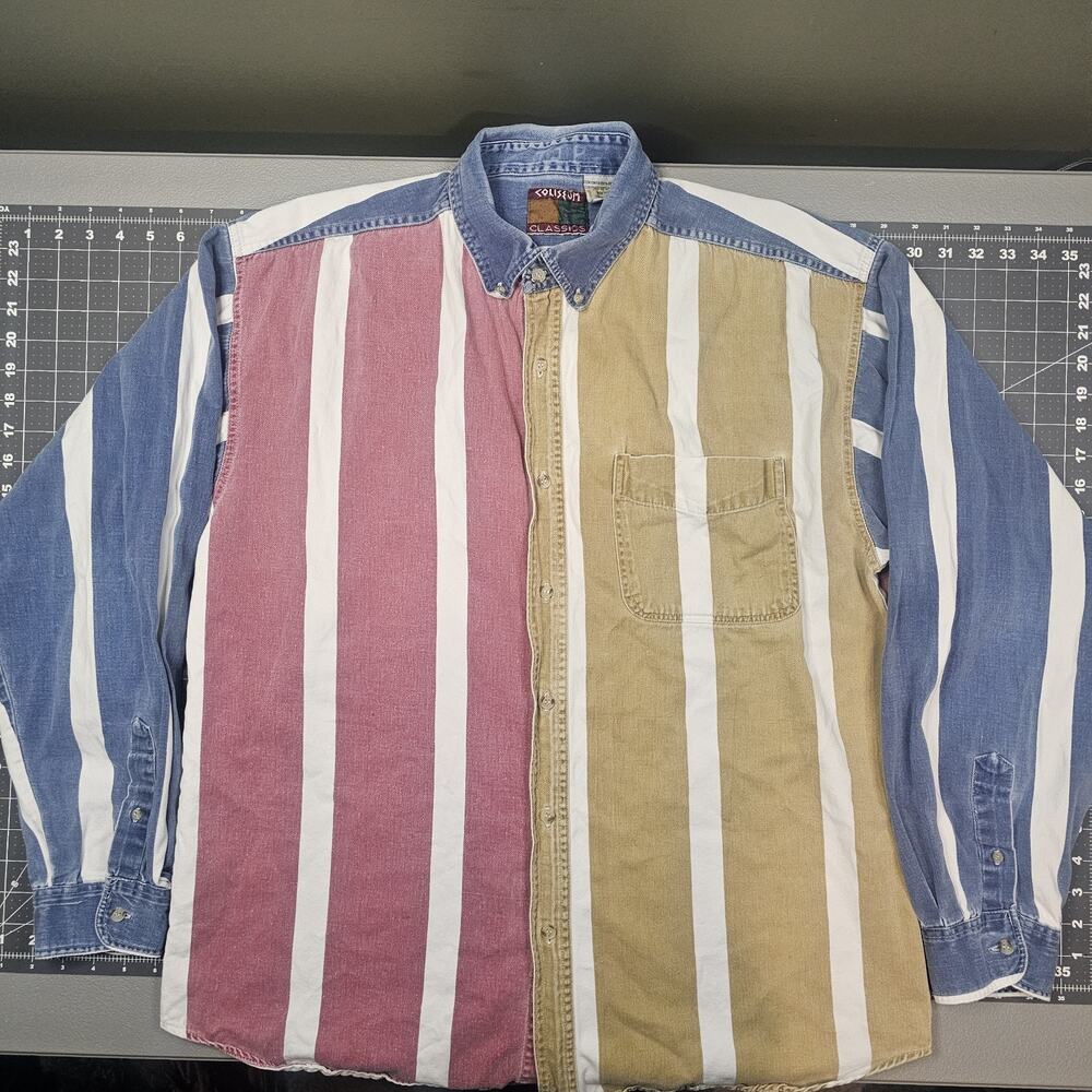 Vintage Coliseum Classics Shirt XL Striped Preppy Brushpopper 90s Heavy Twill